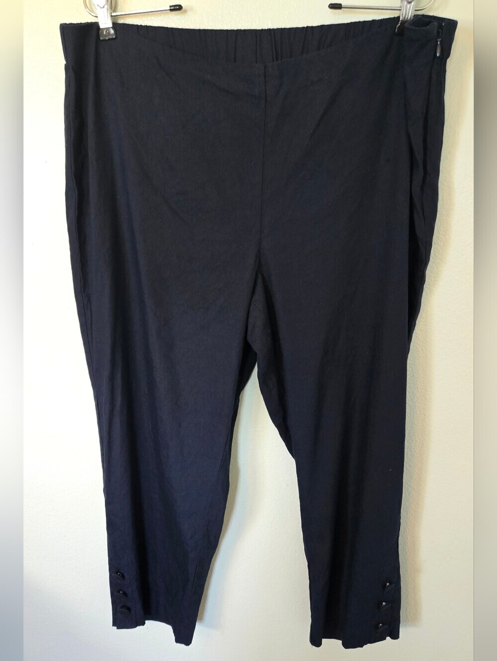 J. Jill | Navy Button Hem Linen Stretch Pants Size XL Petite